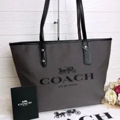 未使用級☆COACHコーチ トートバッグ キャンバス レザー ブラック 軽量