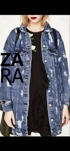 ZARA ダメージ加工 ロングデニムジャケット