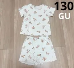 GU❤女の子　男の子　半袖半ズボン　短パン　クマ柄　クリーム色　パジャマ　130