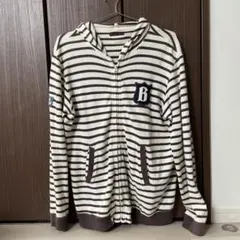 BLUE/BLUE ストライプ フード付きジップアップパーカー