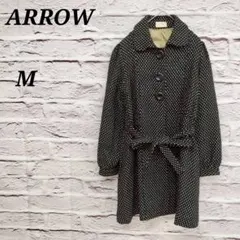 アロー 【M】 ドット柄ロングコート 切り替え ブラック×ホワイトのサムネイル