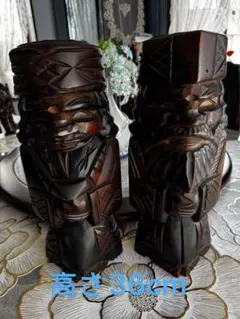 伝統的な木製彫刻 アイヌ夫婦人形 工芸　木彫り　北海道