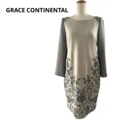 グレースコンチネンタル　花柄プリント 長袖タイトワンピース　刺繍