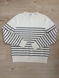 値下げ　ユニクロ　ウォッシャブルミラノリブクルーネックセーター　ボーダーMサイズ