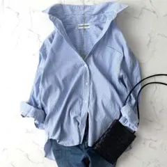 極美品 ジャーナルスタンダード ストライプシャツ ブルー 長袖 レギュラーカラー