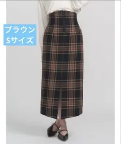 LAGUNAMOON ロービングチェックナロースカート　ブラウン　Sサイズのサムネイル