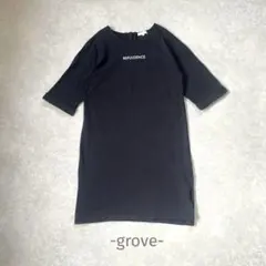 grove/半袖ロゴワンピース/L/ブラック/綿100%/シンプル/カジュアル