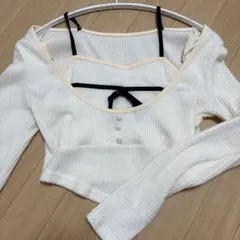 オフショルダーリブ編み長袖トップス Sサイズ