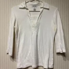 Ｔシャツ【Ｓ】五分袖 カジュアル ホワイト ヴィンテージ 古着 襟付き