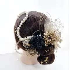 no.5047 パール　ブラック　成人式髪飾り　成人式　髪飾り　ヘアアクセ