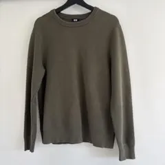 【UNIQLO】ウォッシャブルミラノリブクルーネックセーターLニットオリーブ