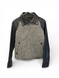 リアルレザー切り替えツイードジャケット