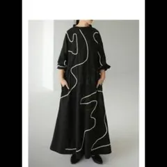 アンティカ パターントルソ テープデザインワンピース ロング 黒 antiqua