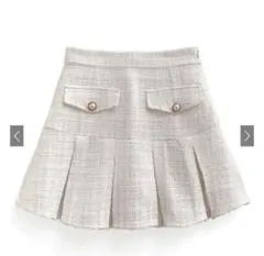 GRL インパン裏地付きラメツイードプリーツミニスカート[at2353]