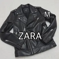 【美品】ZARA ダブルライダースジャケット M相当 黒 フェイクレザー 853