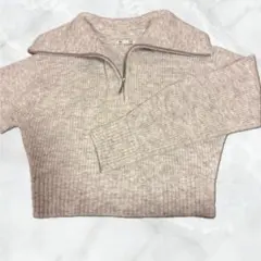 GU ハーフジップ ニット 長袖 グレー S