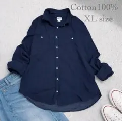 STYLUS コットンシャツ ネイビー XL 長袖シャツ レディース ブラウス