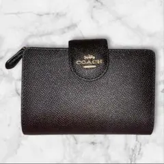 COACH 二つ折り財布 黒 レザー 美品 コンパクト ウォレット 小銭入れ