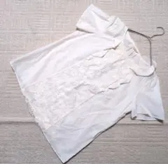 【極美品】ローズティアラ シルク混 レース切替ブラウス 42 大きいサイズ 白