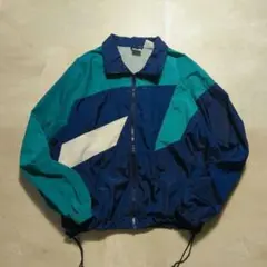 90sVintageナイロンジャケットLネイビーターコイズテックY2Kボックス