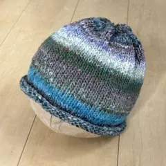 手編みニット帽　ウール100% ②