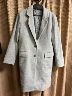 グレー シングルボタン ロングコート
