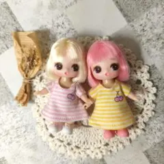 ハンドメイド　ぷちリカちゃん服　ボーダーニットワンピース ２点