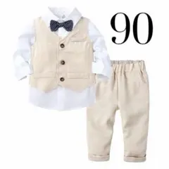 ベージュ チェック柄 セレモニースーツ　90cm