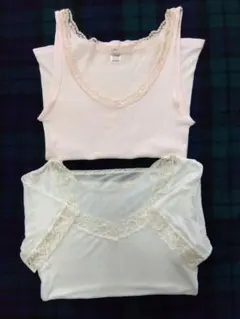 レース付きピンクタンクトップMレース付きホワイト半袖Mセット