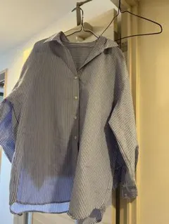 青と白のストライプ 長袖シャツ Fサイズ