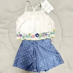 【タグつき新品】花柄デニム調セパレート水着　100cm