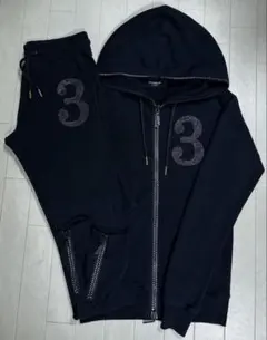 1PIU1UGUALE3 RELAX セットアップ ラインストーン 黒 Sサイズ