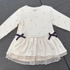 プティマイン トレーナー 花柄フリル 100cm ホワイト さくらんぼ 女の子