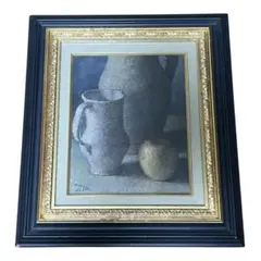 茂登山東一郎 壺とりんご 額装 油彩 1996年