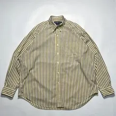 90s ラルフローレン 裾ポニー ビッグシャツ L 黄色ストライプ 8386B