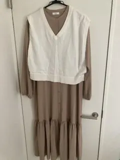 a.v.v. ベスト&ワンピースセット ロング　ベージュ マキシ　マタニティ