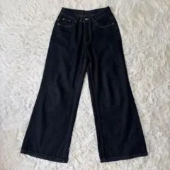 Strevra　ワイドレッグデニムパンツ　S　ブラック　ジーンズ◆A756