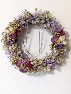 紫系ドライフラワーリース