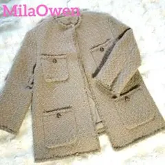 【極美品】ミラオーウェン ツイードノーカラージャケット 金ボタン ベージュ