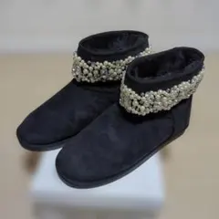 ブラック パール装飾 ムートンブーツ LL