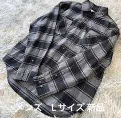 メンズ ファイバーヒート黒グレーチェック起毛長袖シャツL新品