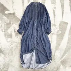 SHIPSシップス デニムワンピース　ピンタックシャツワンピース バンドカラー