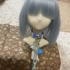 ドール用　チョーカー　首輪　水色　くま