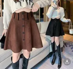 フレアミニスカート 大きいサイズ 新品 韓国風 フロントボタン 秋冬♥