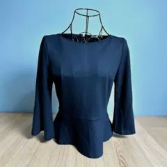 ANAYI ネイビー ペプラム 長袖　ペプラムトップス　日本製　毛100%