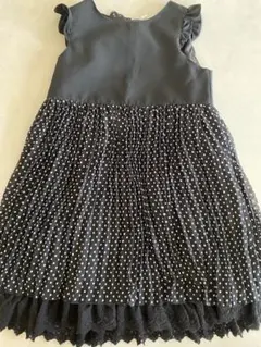 黒/白水玉 フリル袖 ワンピース 130cm