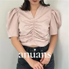 美品 anuans アニュアンス フロントギャザーショートトップス ピンク F 