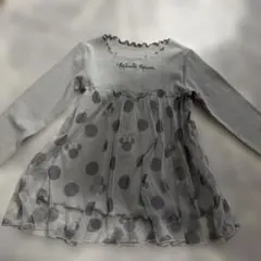グレー 長袖 ドット柄ワンピース