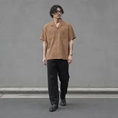 【m313】DREAMS 開襟シャツ 半袖 キャメル 斜めピンタック 3X