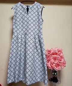 23区 フレアワンピース ジオメトリック柄 ノースリーブ 38